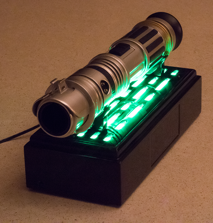 SaberStand with green lights on